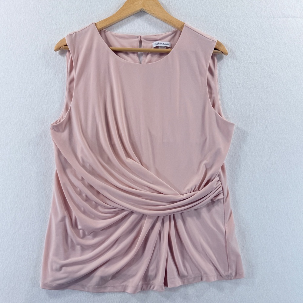 Calvin Klein Blouse Womens XL Pink Draped Knot Sleeveless Quiet Luxury Chic‎ Top